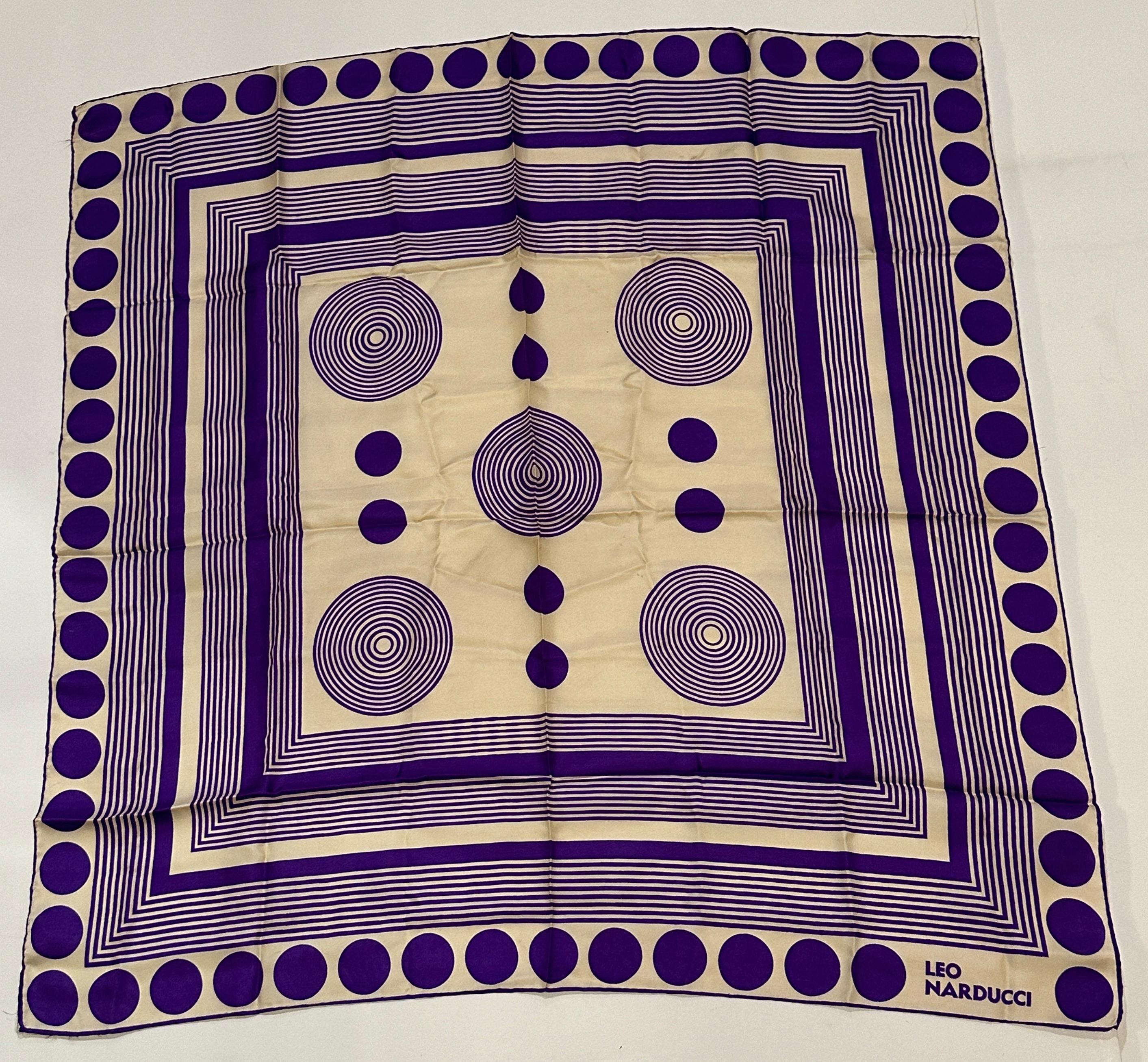 Leo Narducci Wonderfully Bold Vivid Ivory and Rich Purple Abstract Silk Scarf For Sale 3