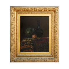 Early 20th Century Naturalistic Still Life Painting of Jugs and a Carpet