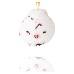 Leo Natural Shell Pendant with 14k Gold and Natural Red Garnet Gemstone