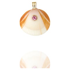 Leo Pendentif coquillage naturel en or 14 carats et tourmaline rose pierre précieuse naturelle