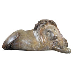 Retro Leo Osborne "The Prince" Figural Seated Lion Bronze Sculpture Statue Burled 25"
