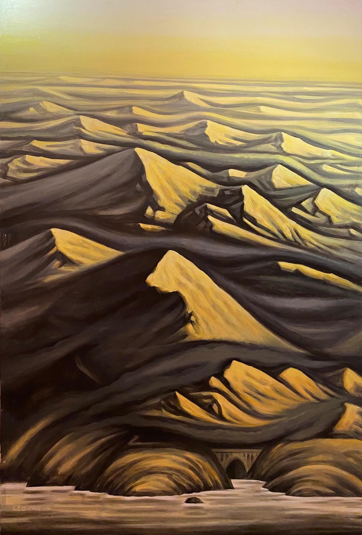 Leo Pan Landscape Painting - Yellow Mountains - Large Contemporary Landscape Original Oil On Canvas 