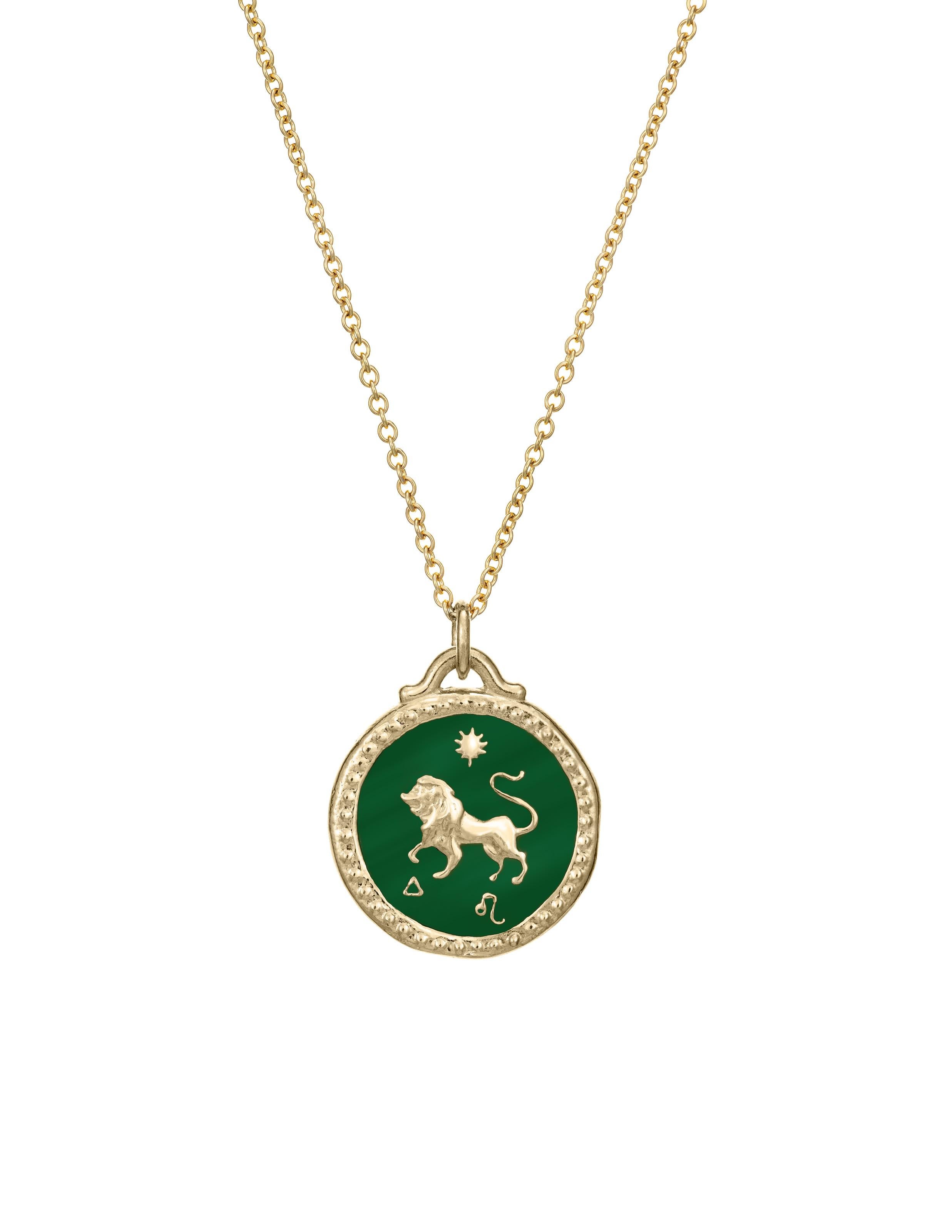 Part of our new Zodiac collection. The Leo Pendant features a lion on one side and the Leo symbol on the other. Designs are meticulously hand-carved into 14k gold and finished with enamel. This pendant is customizable and available in four enamel