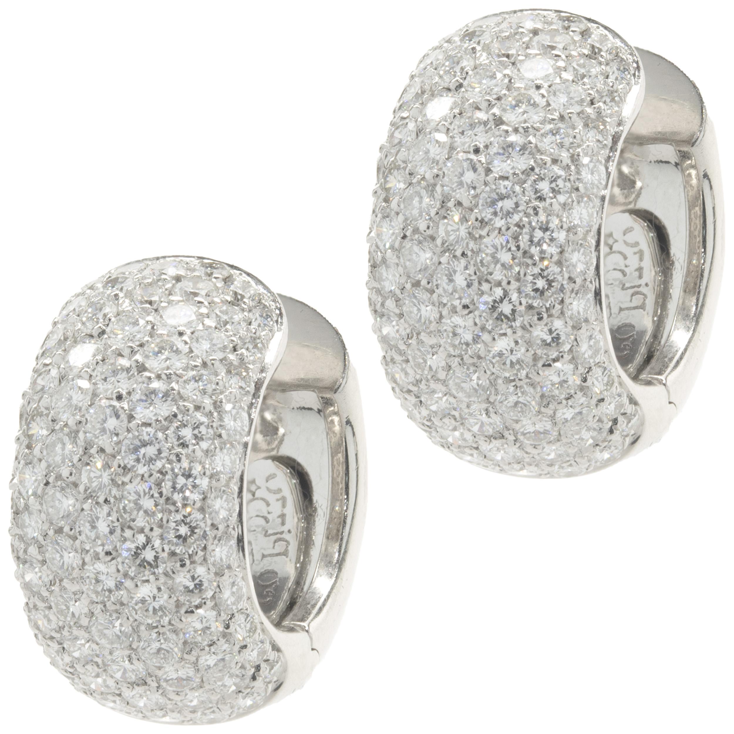 Round Cut Leo Pizzo 18 Karat White Gold Pave Diamond Huggie Hoop Earrings For Sale
