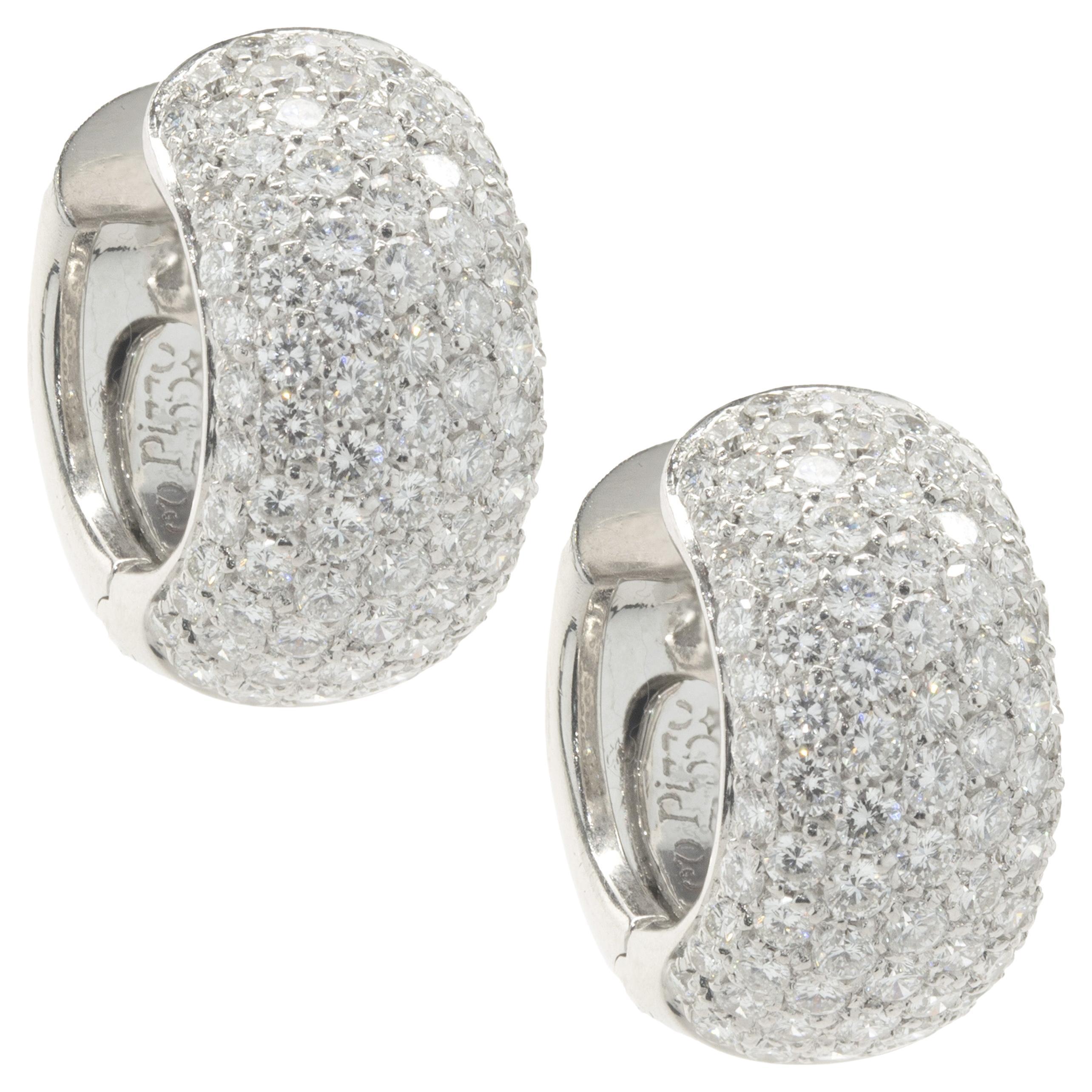 Leo Pizzo 18 Karat White Gold Pave Diamond Huggie Hoop Earrings For Sale