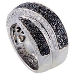 Leo Pizzo 18 Karat White Gold White and Black Diamond Cross-Over Wide Band Ring