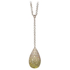 Leo Pizzo 18 Karat Yellow Gold Dew Drop Pendant, 3.26 Carat Yellow Diamonds