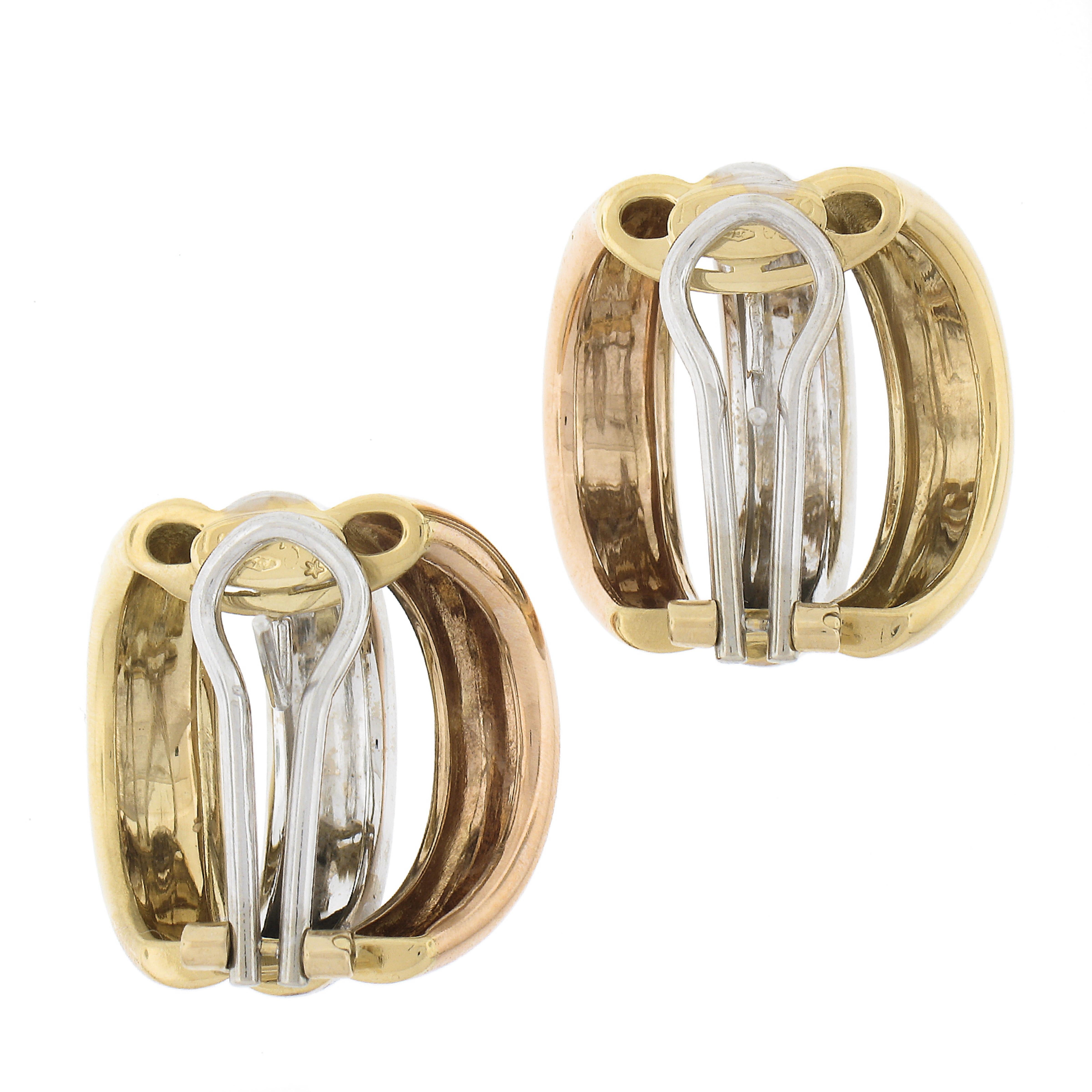 Leo Pizzo 18k Tri Gold Large Wide 22.6mm Polished 3 Hoop Omega Cuff Earrings For Sale 1