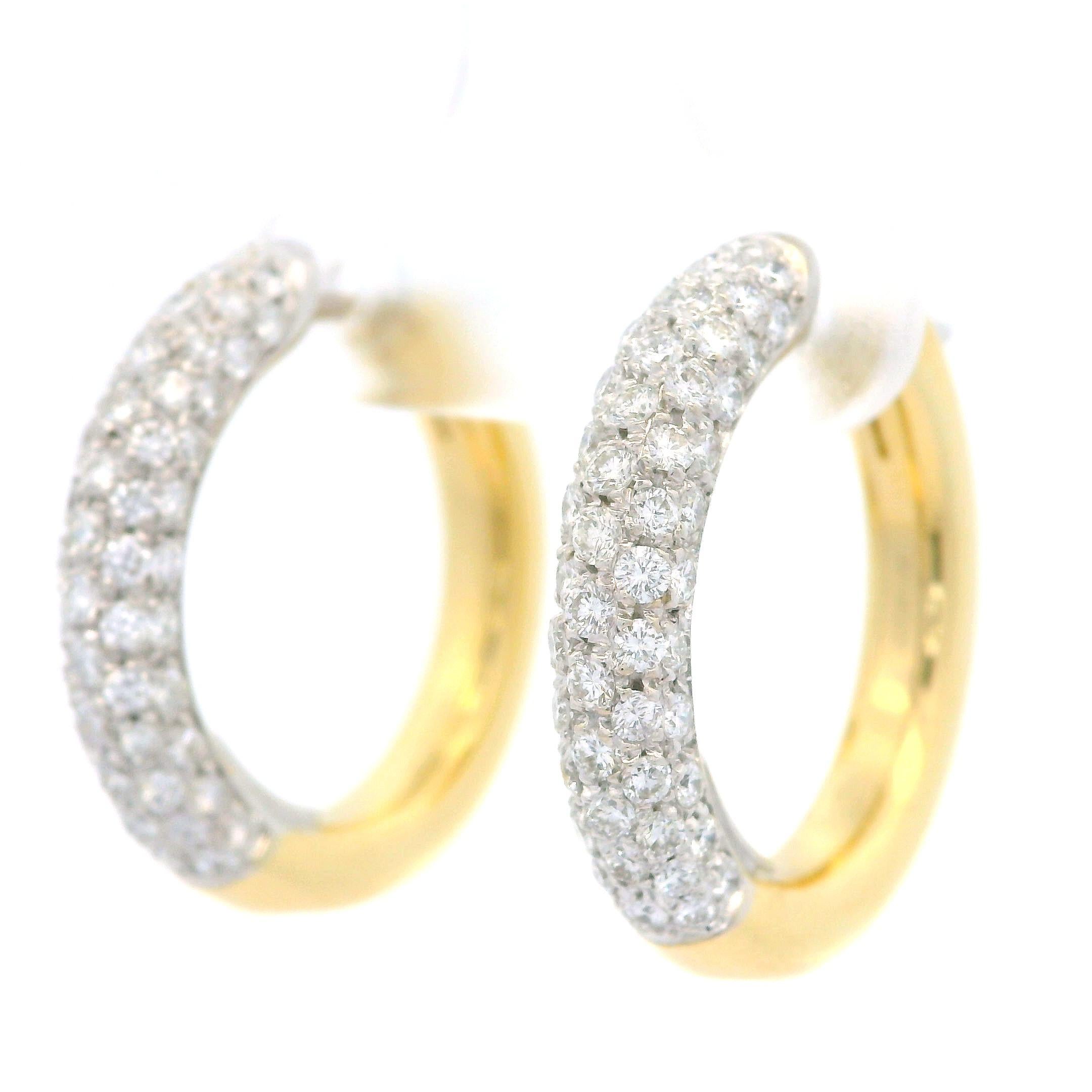 Brilliant Cut Leo Pizzo 18k Two Tone Gold 1.60ctw Pave Set Diamond Hoop Huggie Earrings