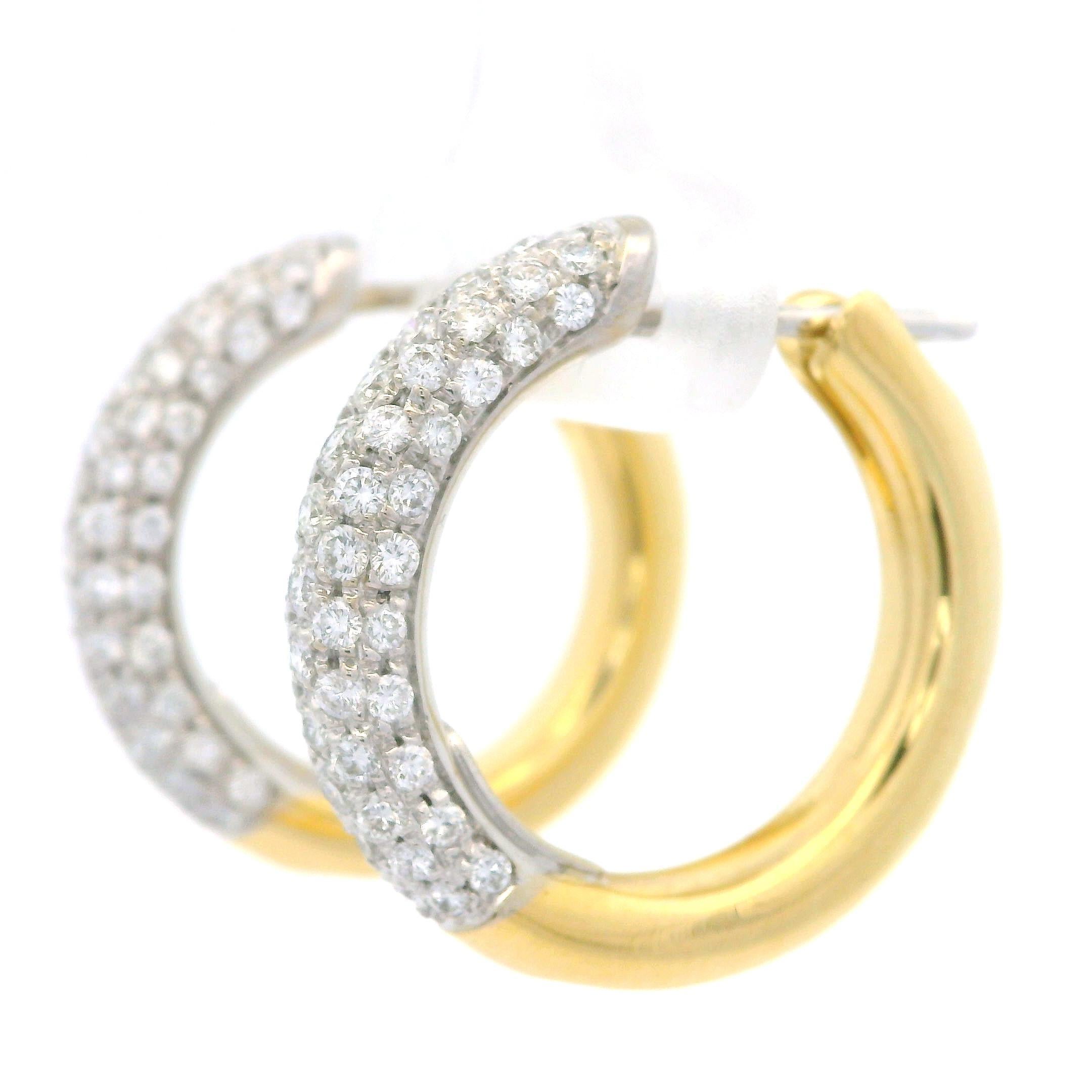 Leo Pizzo 18k Two Tone Gold 1.60ctw Pave Set Diamond Hoop Huggie Earrings In Excellent Condition In Montclair, NJ