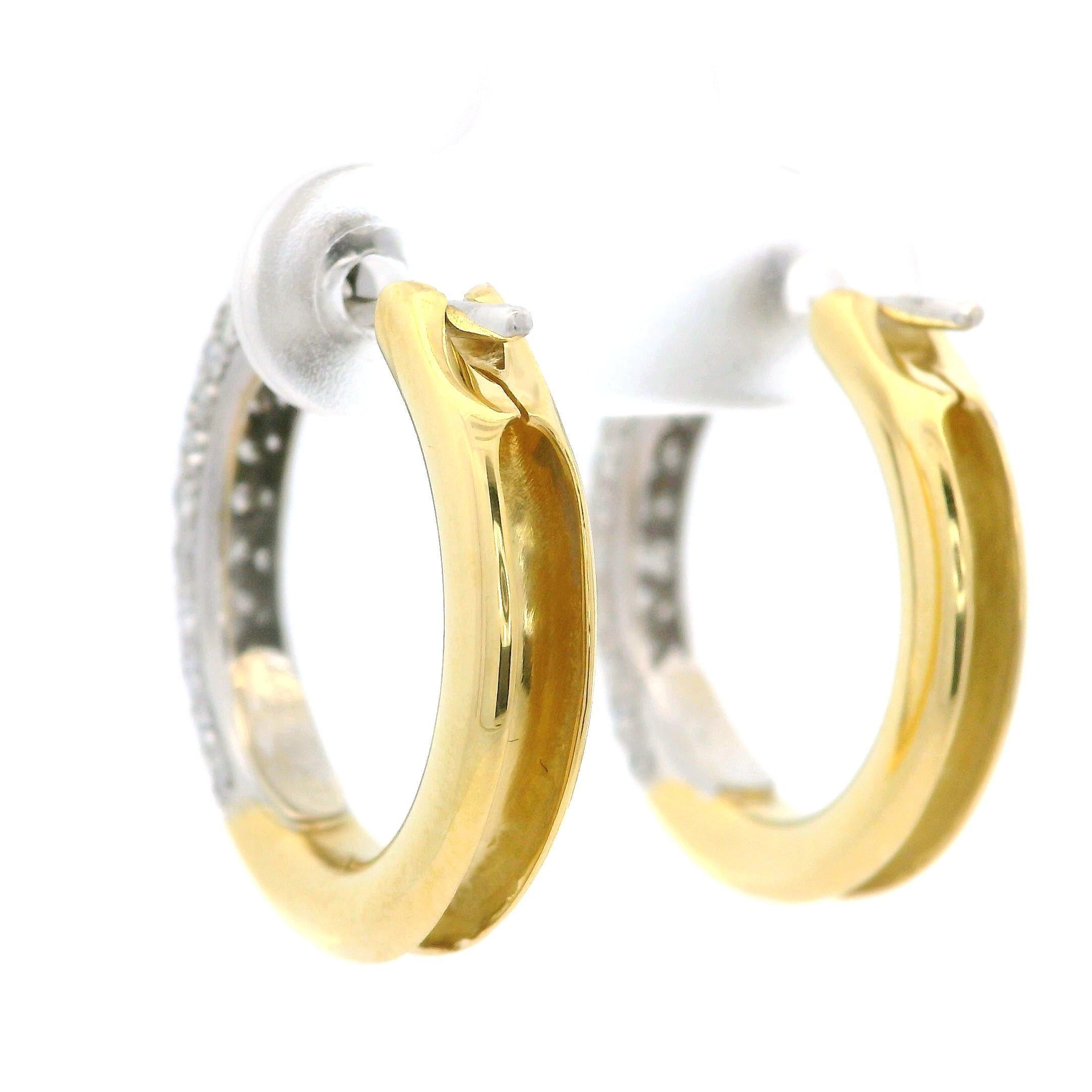 Women's Leo Pizzo 18k Two Tone Gold 1.60ctw Pave Set Diamond Hoop Huggie Earrings