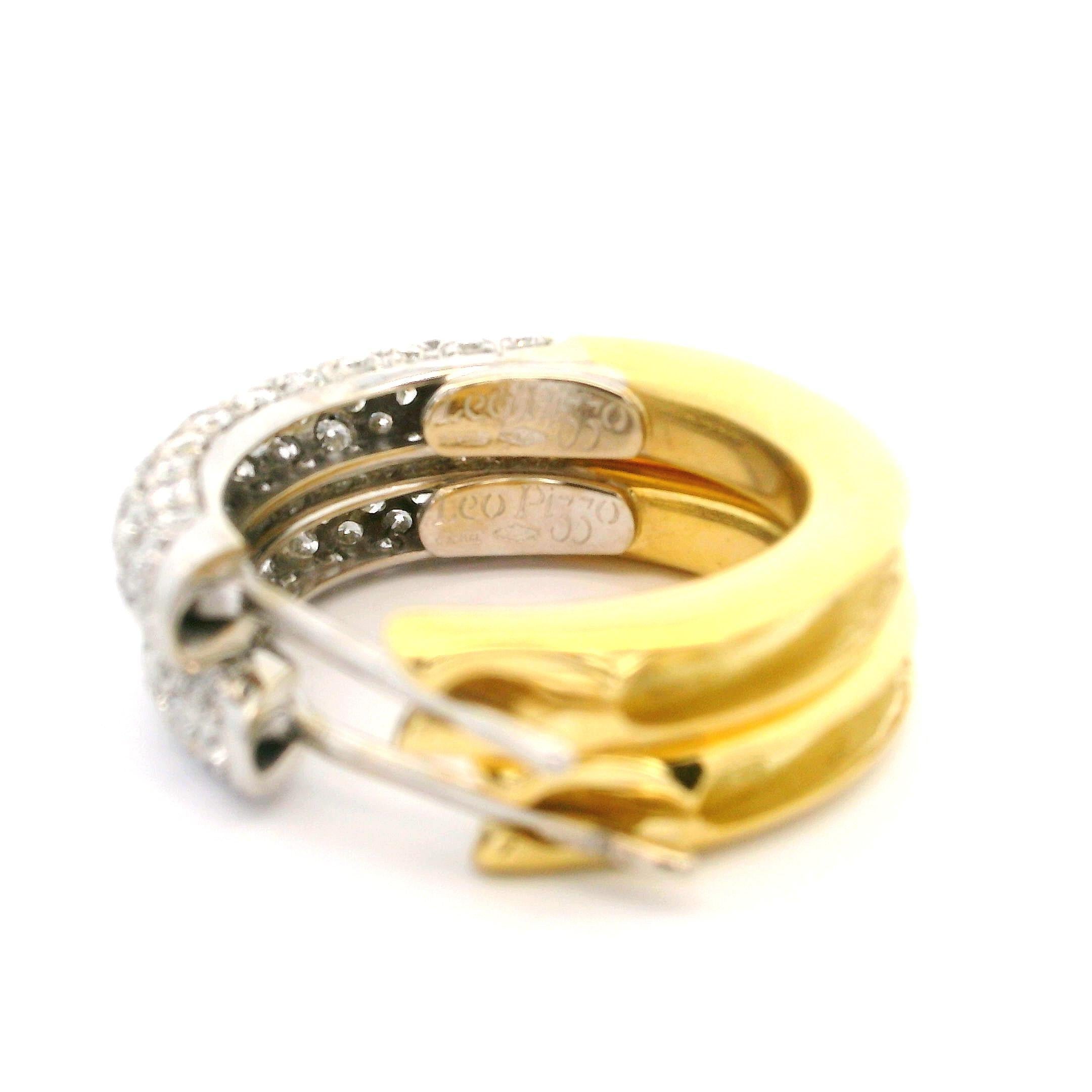 Leo Pizzo 18k Two Tone Gold 1.60ctw Pave Set Diamond Hoop Huggie Earrings 1