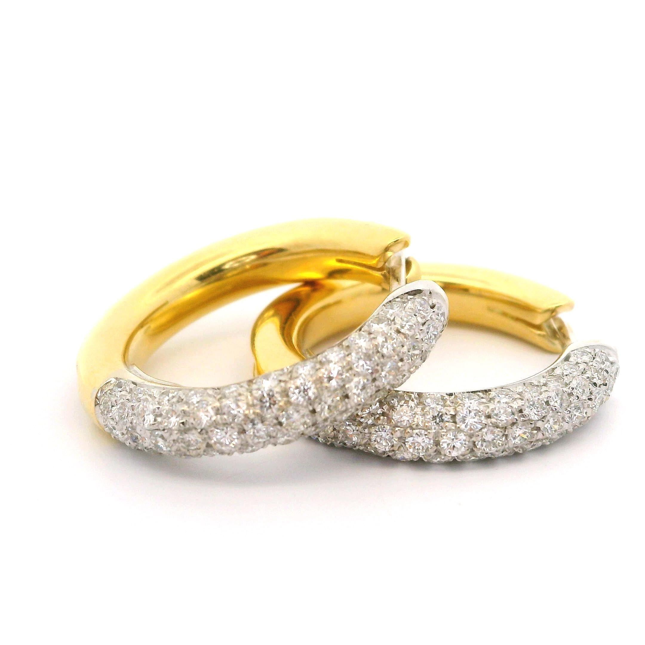 Leo Pizzo 18k Two Tone Gold 1.60ctw Pave Set Diamond Hoop Huggie Earrings 2