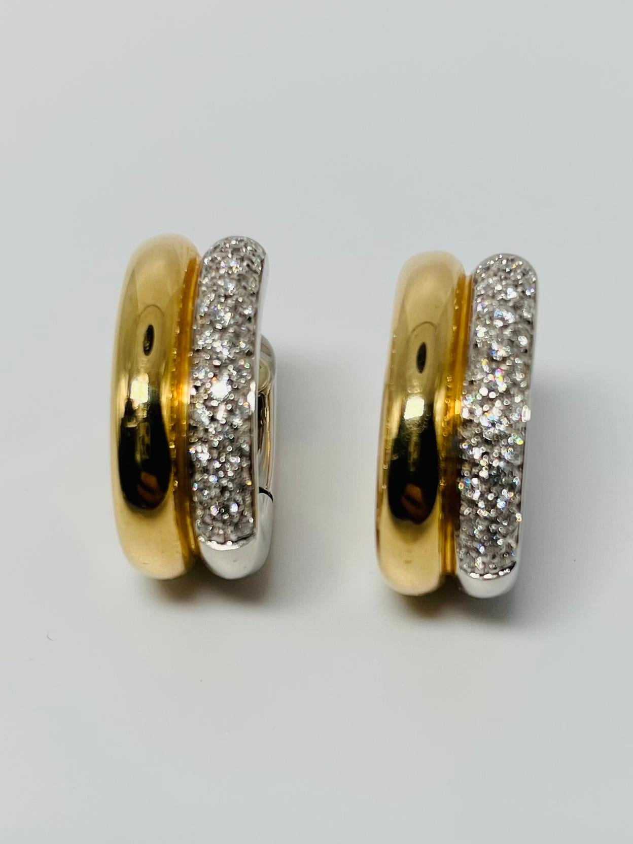Leo Pizzo 18k White and Yellow Gold Diamonds Pair of Hoop Earrings For Sale 1