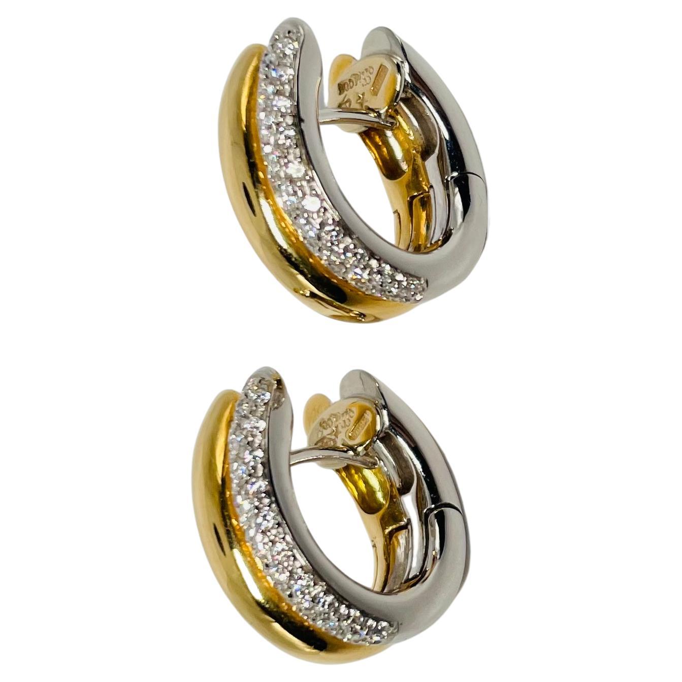 Leo Pizzo 18k White and Yellow Gold Diamonds Pair of Hoop Earrings For Sale
