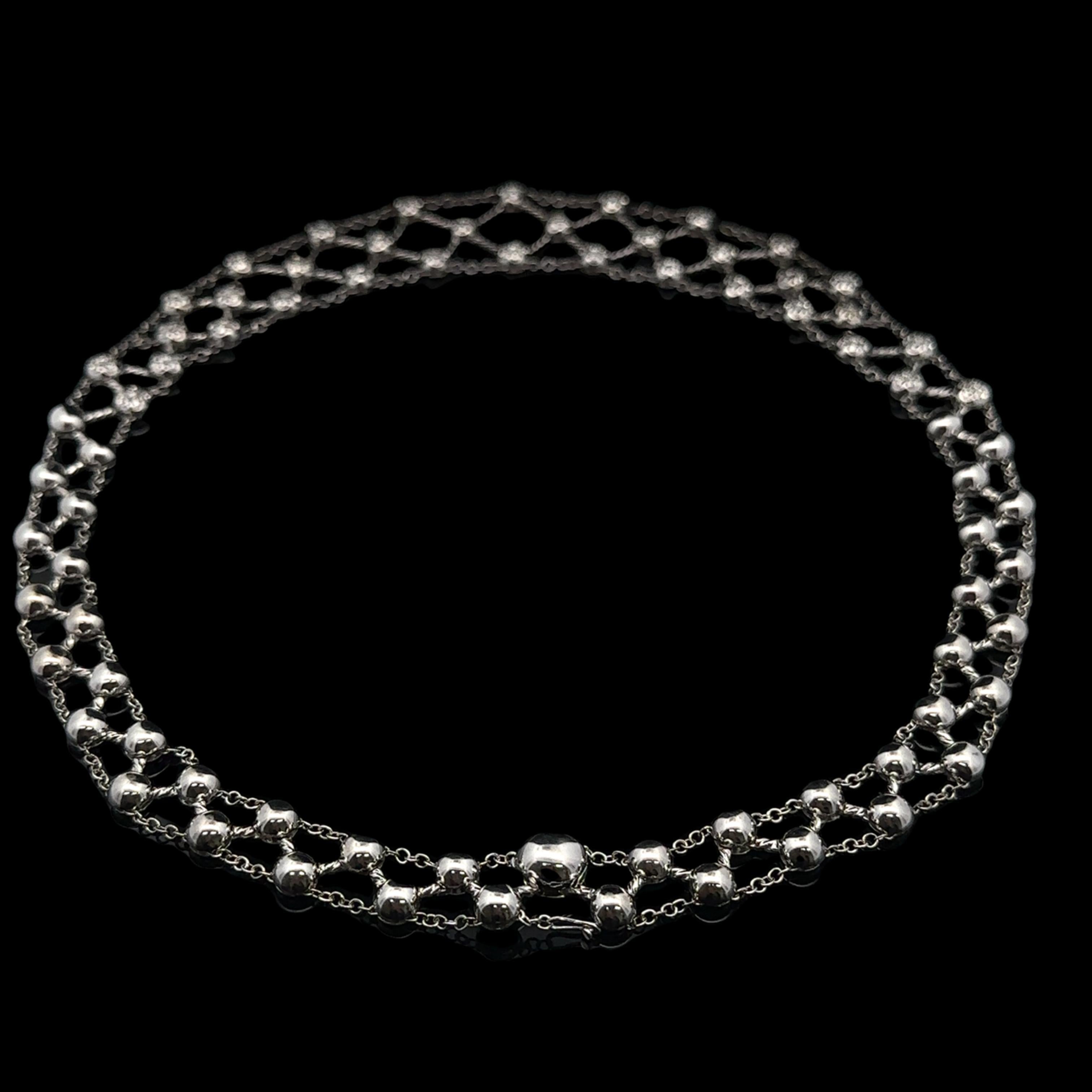 Taglio brillante Leo Pizzo, collana flessibile in oro bianco 18 carati con diamanti da 1,50 carati, stile Latice, con copertura di diamanti in vendita