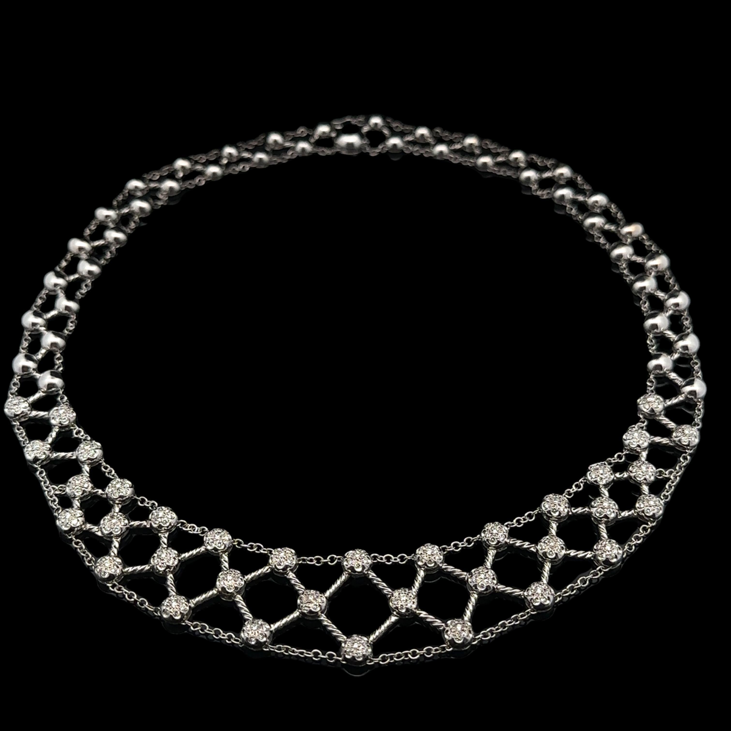 Leo Pizzo, collana flessibile in oro bianco 18 carati con diamanti da 1,50 carati, stile Latice, con copertura di diamanti In condizioni ottime in vendita a Montclair, NJ