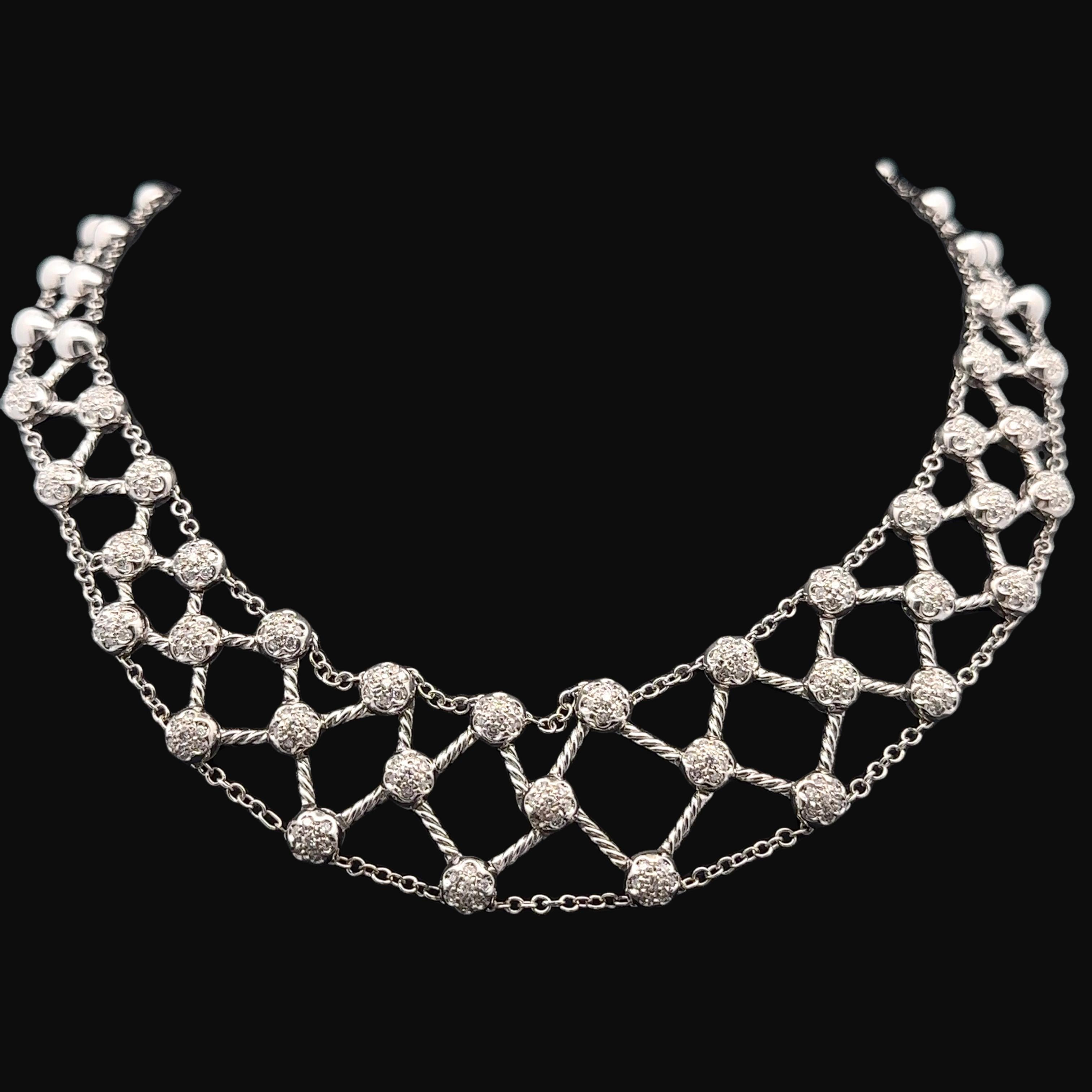 Donna Leo Pizzo, collana flessibile in oro bianco 18 carati con diamanti da 1,50 carati, stile Latice, con copertura di diamanti in vendita