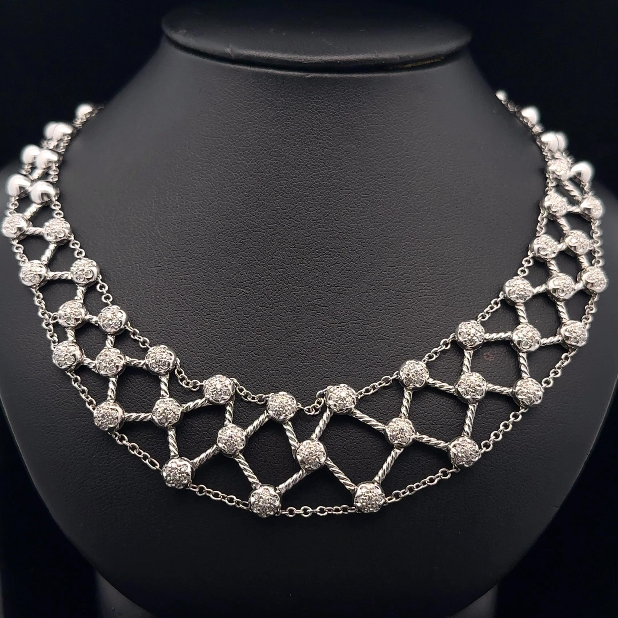 Leo Pizzo, collana flessibile in oro bianco 18 carati con diamanti da 1,50 carati, stile Latice, con copertura di diamanti in vendita 3
