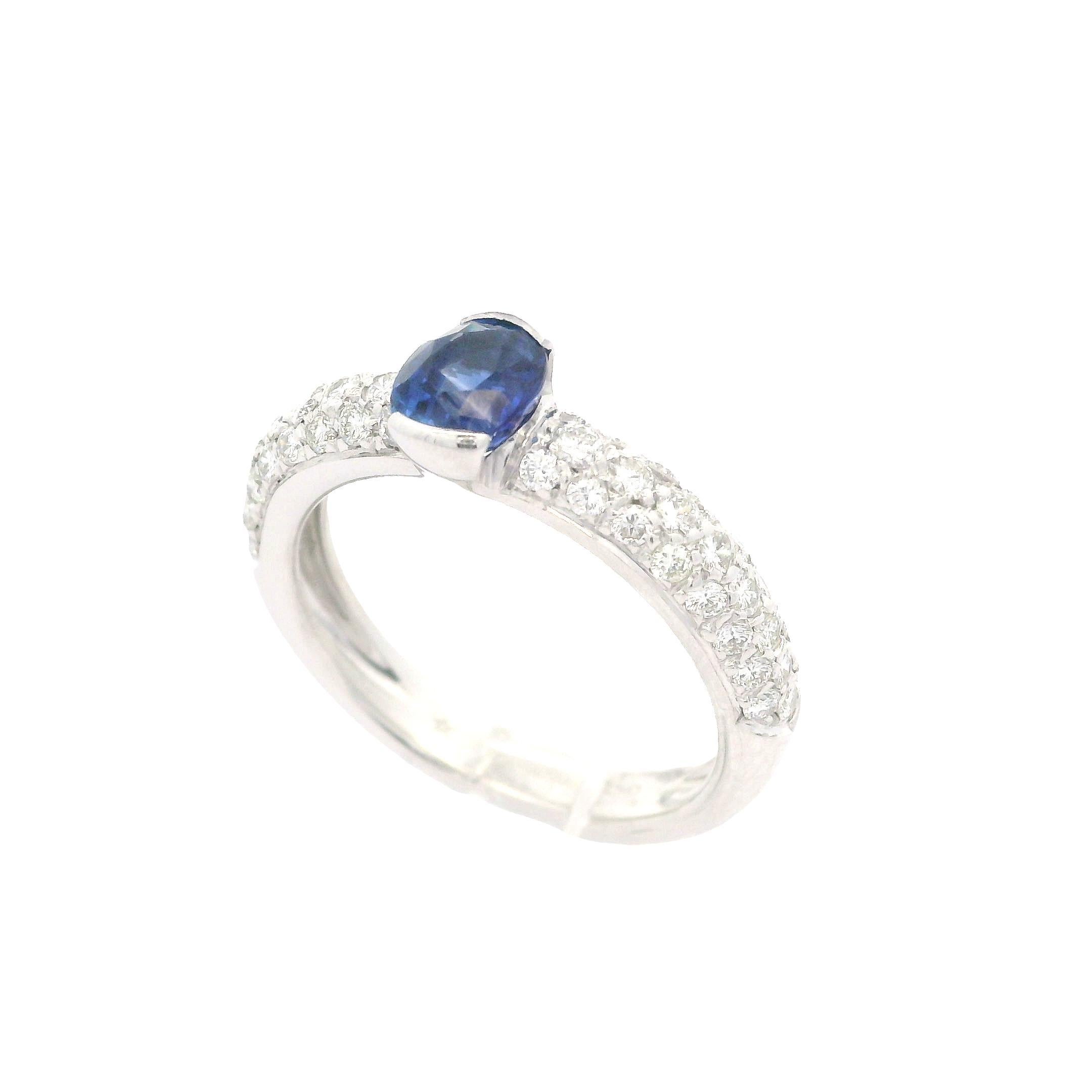 Leo Pizzo 18k White Gold 1.51ctw Oval Royal Blue Sapphire & Pave Diamond Ring 5