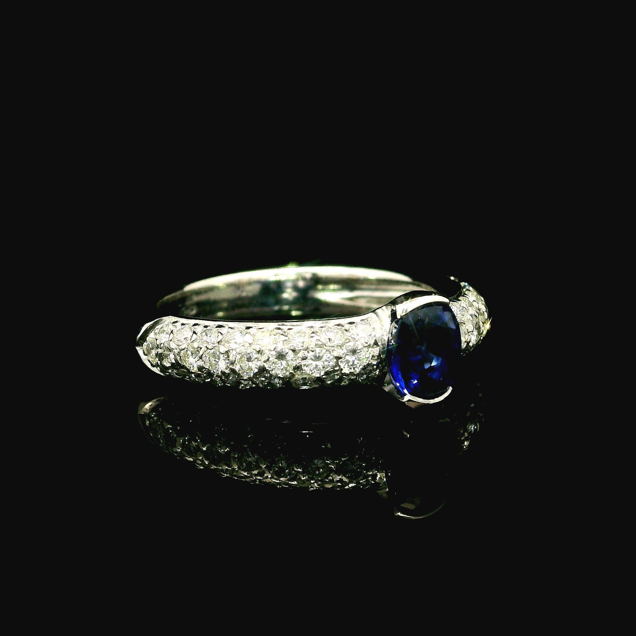 Leo Pizzo 18k White Gold 1.51ctw Oval Royal Blue Sapphire & Pave Diamond Ring 8