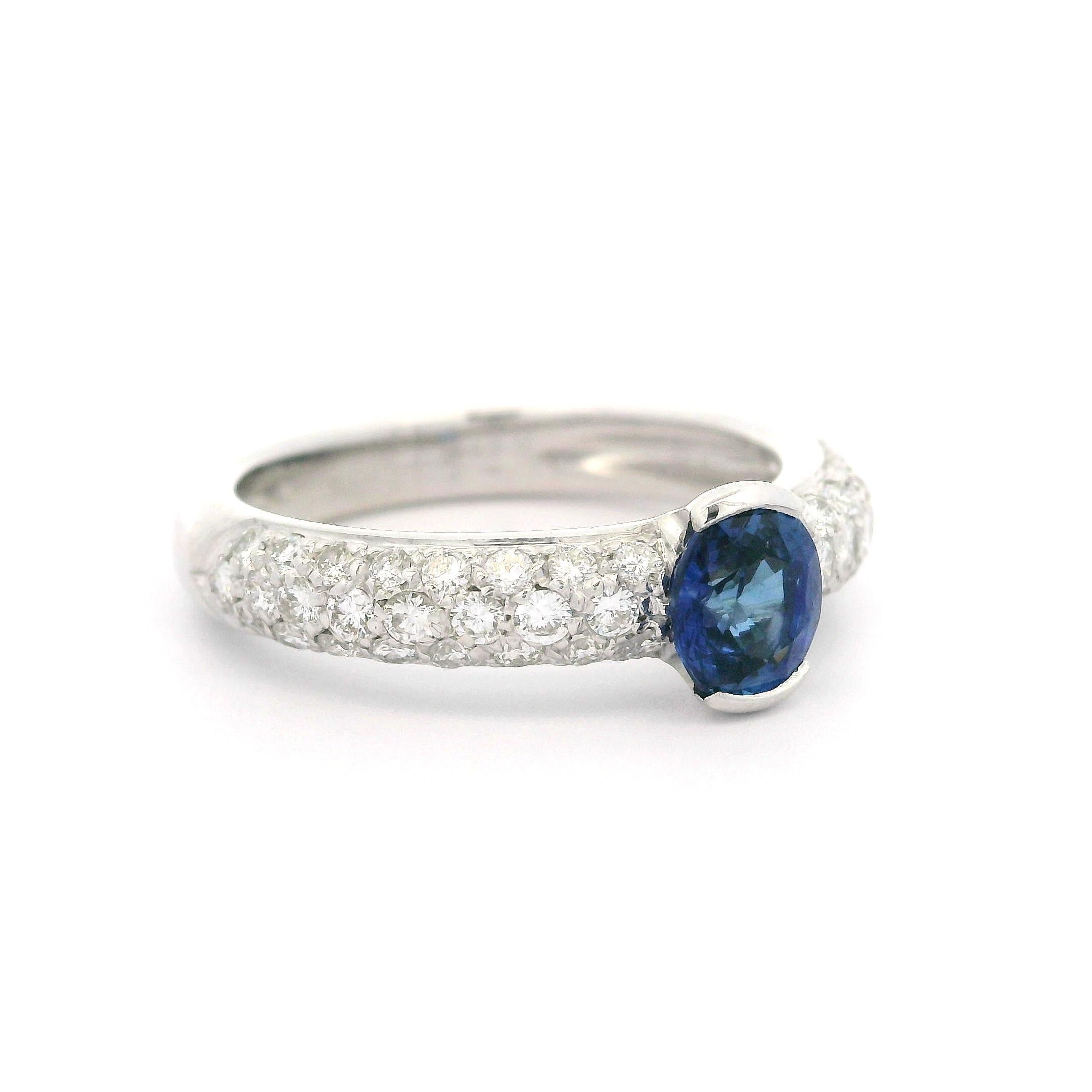 Leo Pizzo 18k White Gold 1.51ctw Oval Royal Blue Sapphire & Pave Diamond Ring 10