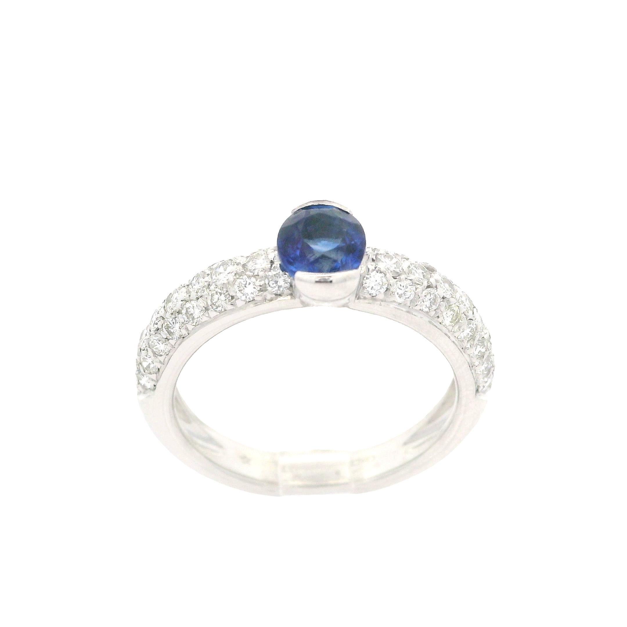 Leo Pizzo 18k White Gold 1.51ctw Oval Royal Blue Sapphire & Pave Diamond Ring 3