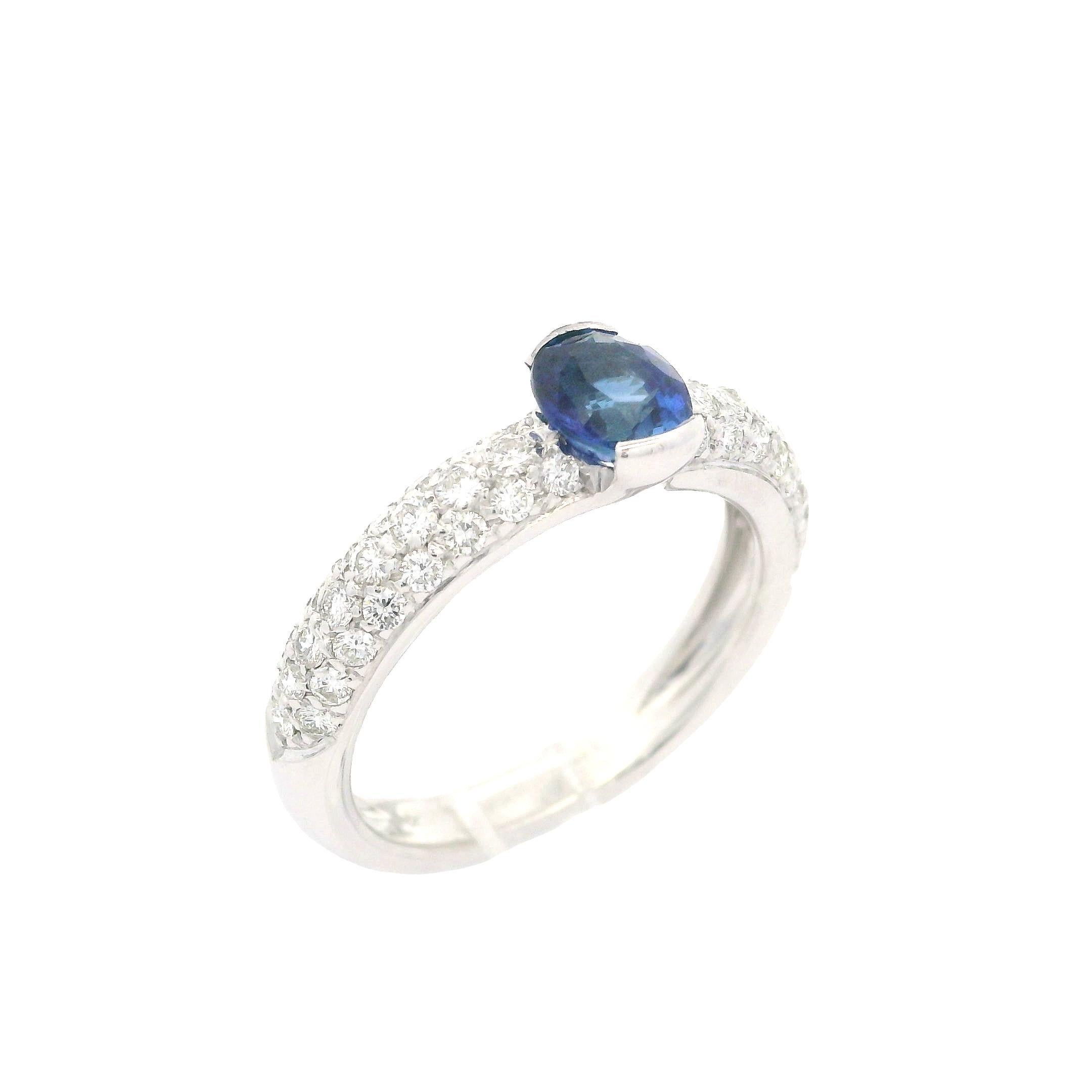 Leo Pizzo 18k White Gold 1.51ctw Oval Royal Blue Sapphire & Pave Diamond Ring 4