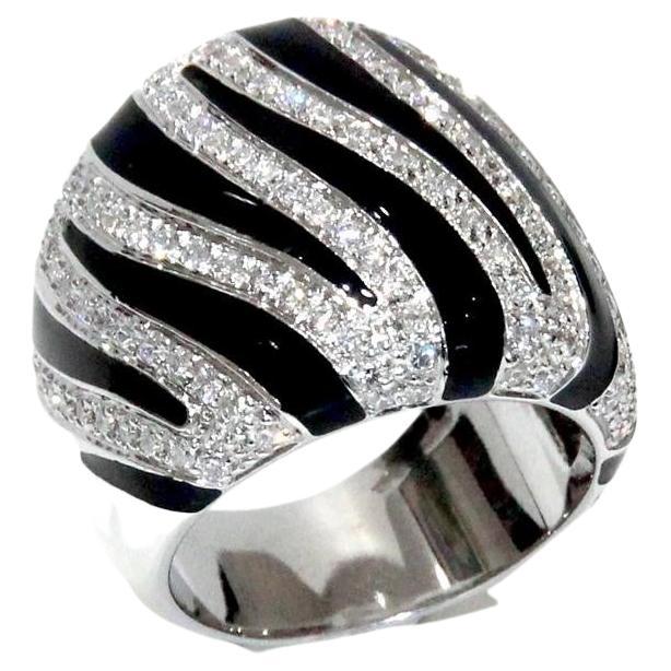 Leo Pizzo 18K White Gold, Diamond and Enamel Ring For Sale