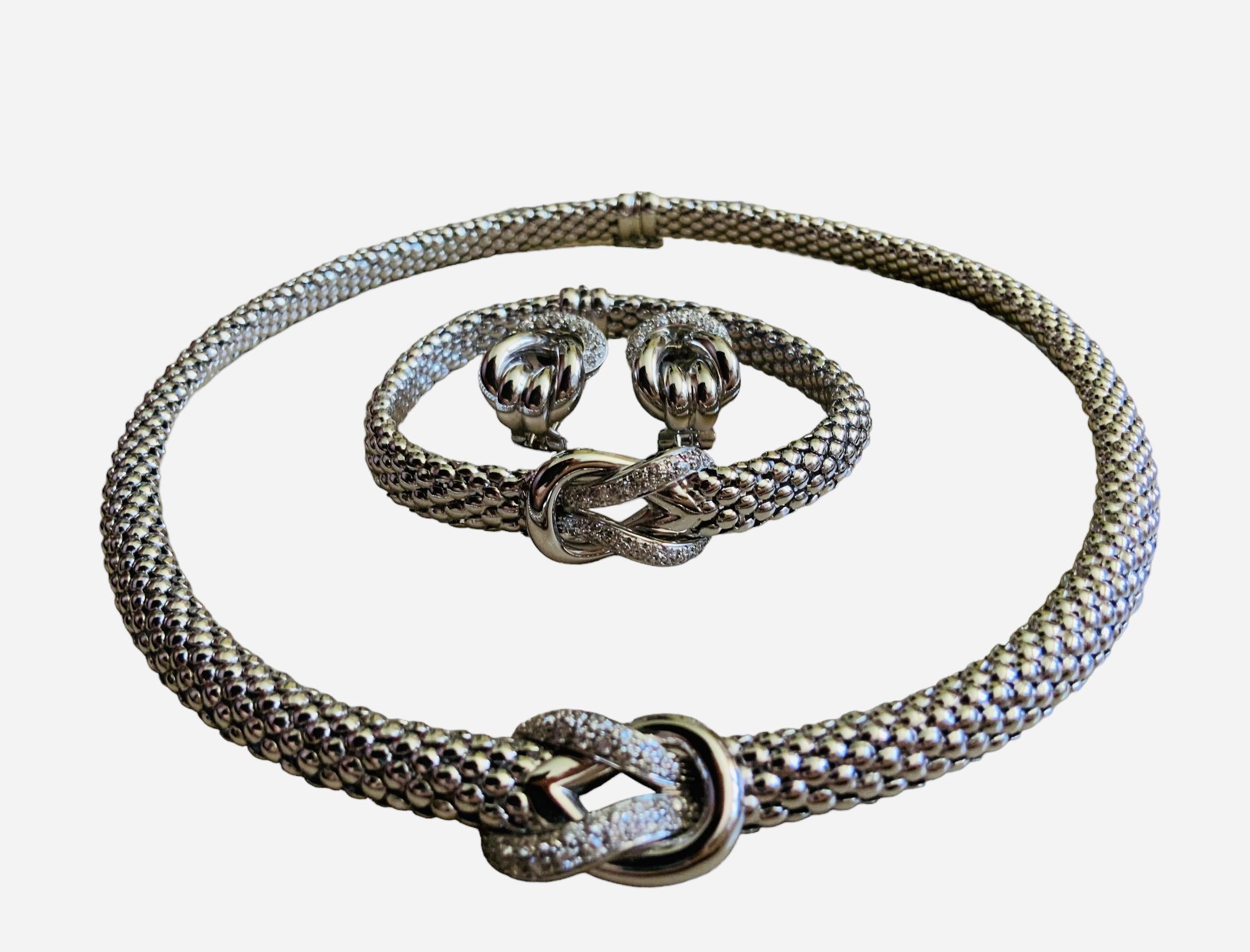 Leo Pizzo 18k White Gold Diamonds Set of Bracelet, Earrings and Necklace 3