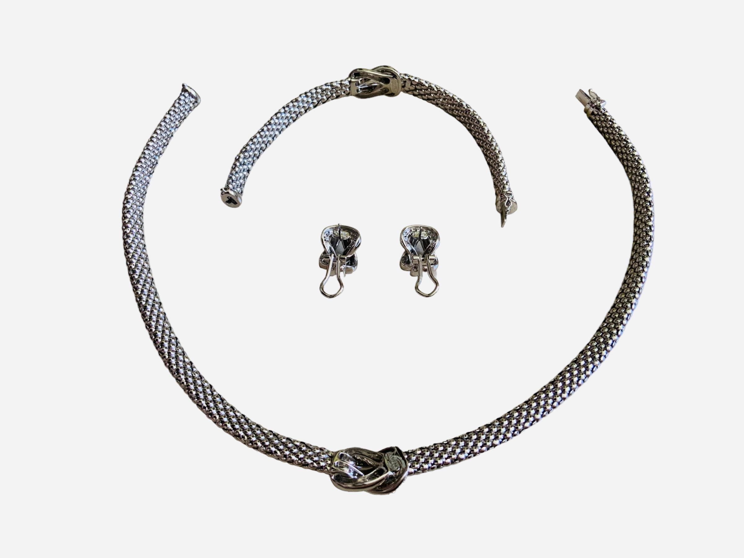 Leo Pizzo 18k White Gold Diamonds Set of Bracelet, Earrings and Necklace In Good Condition In Guaynabo, PR