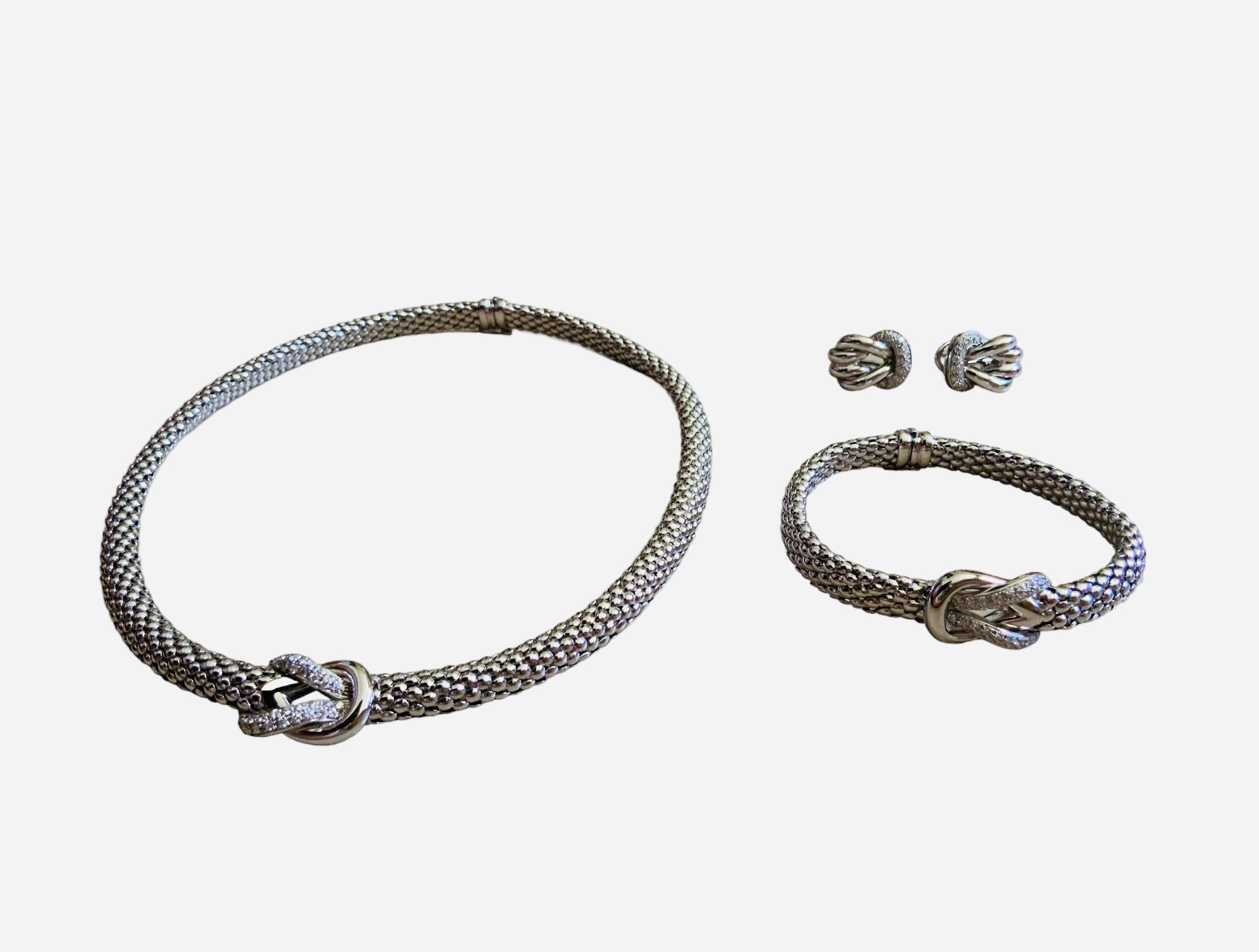 Women's Leo Pizzo 18k White Gold Diamonds Set of Bracelet, Earrings and Necklace