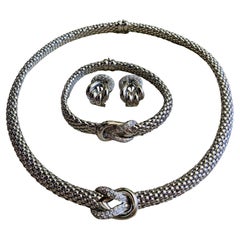 Vintage Leo Pizzo 18k White Gold Diamonds Set of Bracelet, Earrings and Necklace