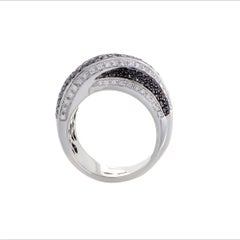 Leo Pizzo 18 Karat White Gold White and Black Diamond Cross-Over Wide Band Ring