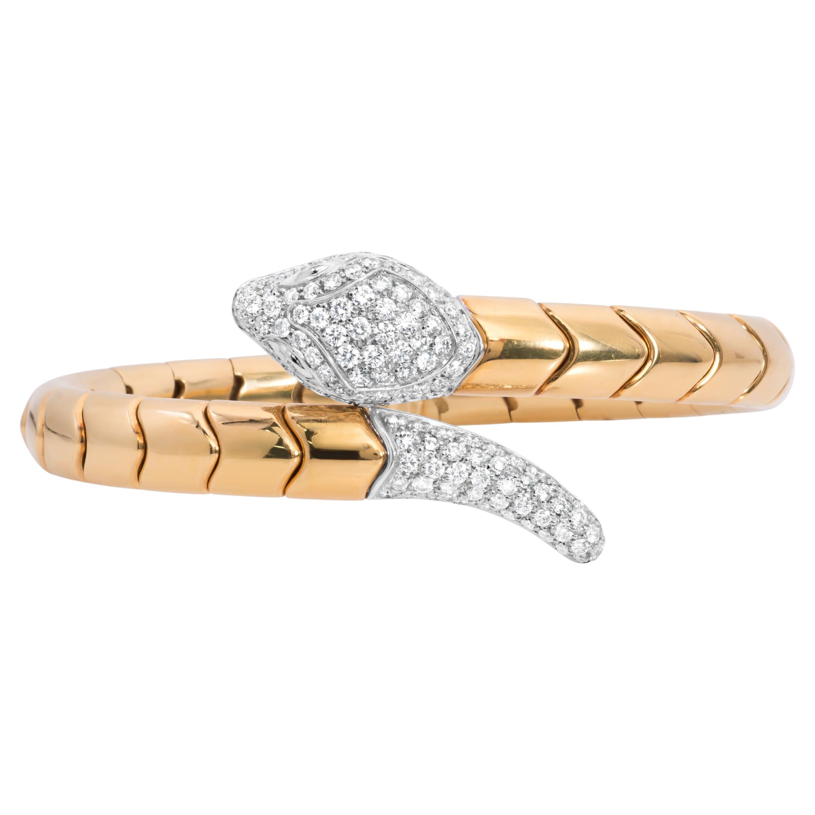 Leo Pizzo 18K White & Yellow Gold 3.48 Carats Diamond Serpentine Bangle Bracelet