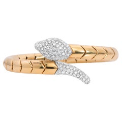 Leo Pizzo 18K White & Yellow Gold 3.48 Carats Diamond Serpentine Bangle Bracelet
