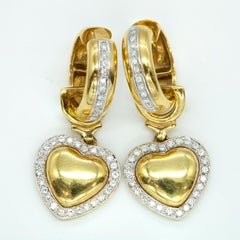 LEO PIZZO Pendientes de aro con gota de corazón y diamantes en oro amarillo de 18 quilates