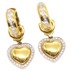 LEO PIZZO 18K Yellow Gold Diamond Heart Drop Hoop Earrings