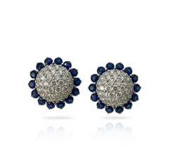 Leo Pizzo 18kt White Gold Floral Earrings with Diamonds and Sapphires