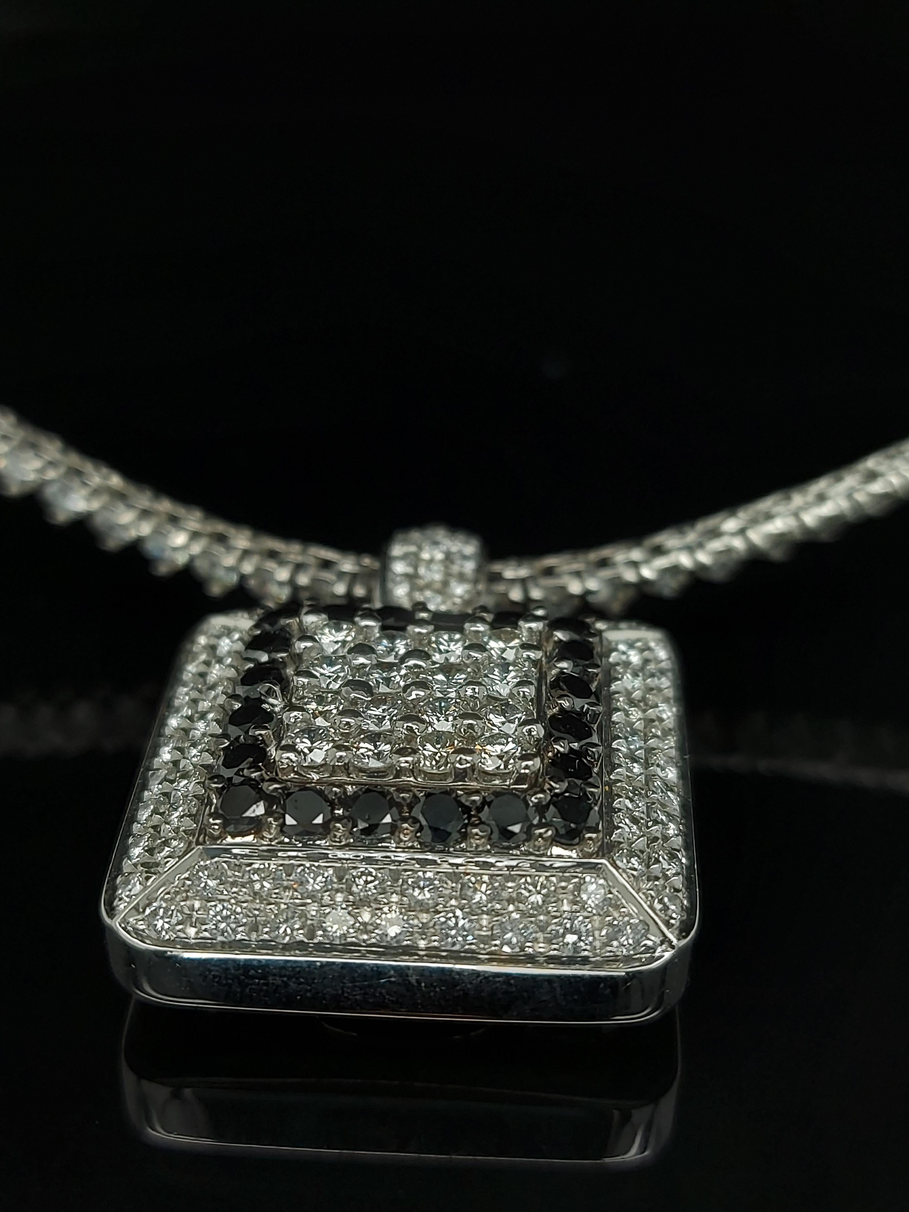 Brilliant Cut Leo Pizzo 18 Karat White Gold Necklace with 12.04 Carat Black and White Diamonds For Sale