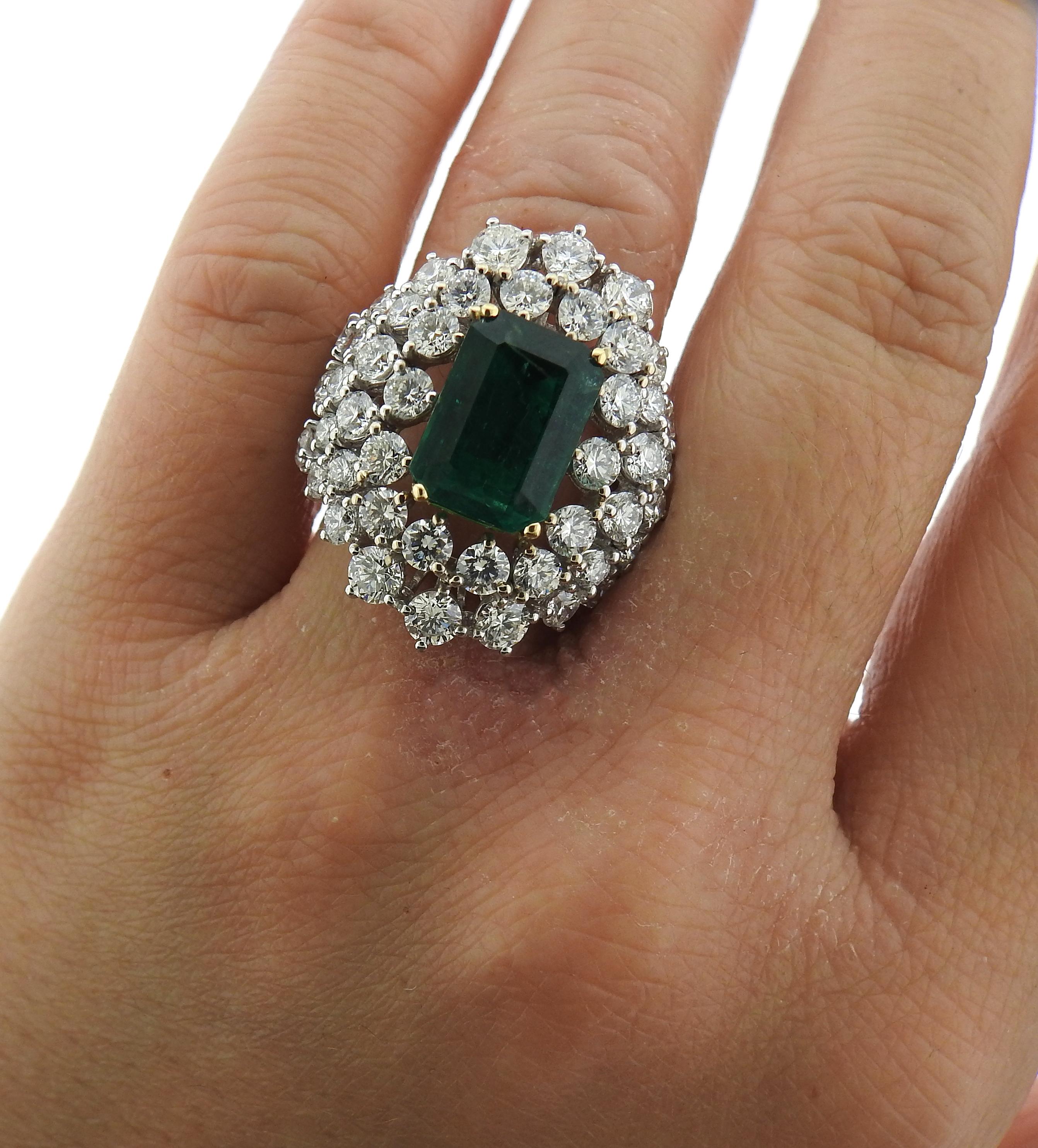 Emerald Cut Leo Pizzo 3.94 Carat Emerald Diamond Gold Cocktail Ring For Sale