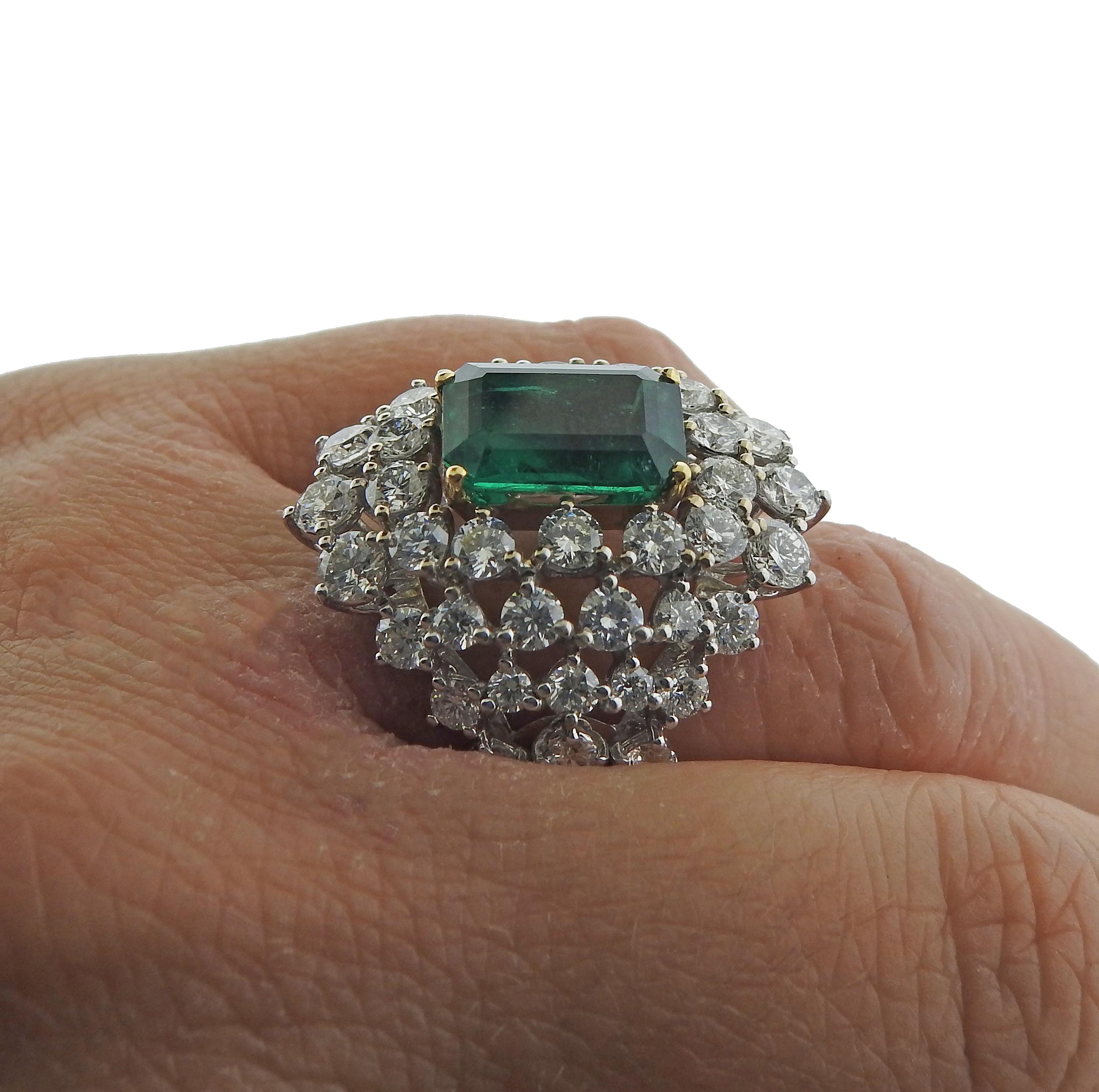 Leo Pizzo 3.94 Carat Emerald Diamond Gold Cocktail Ring In Excellent Condition For Sale In New York, NY