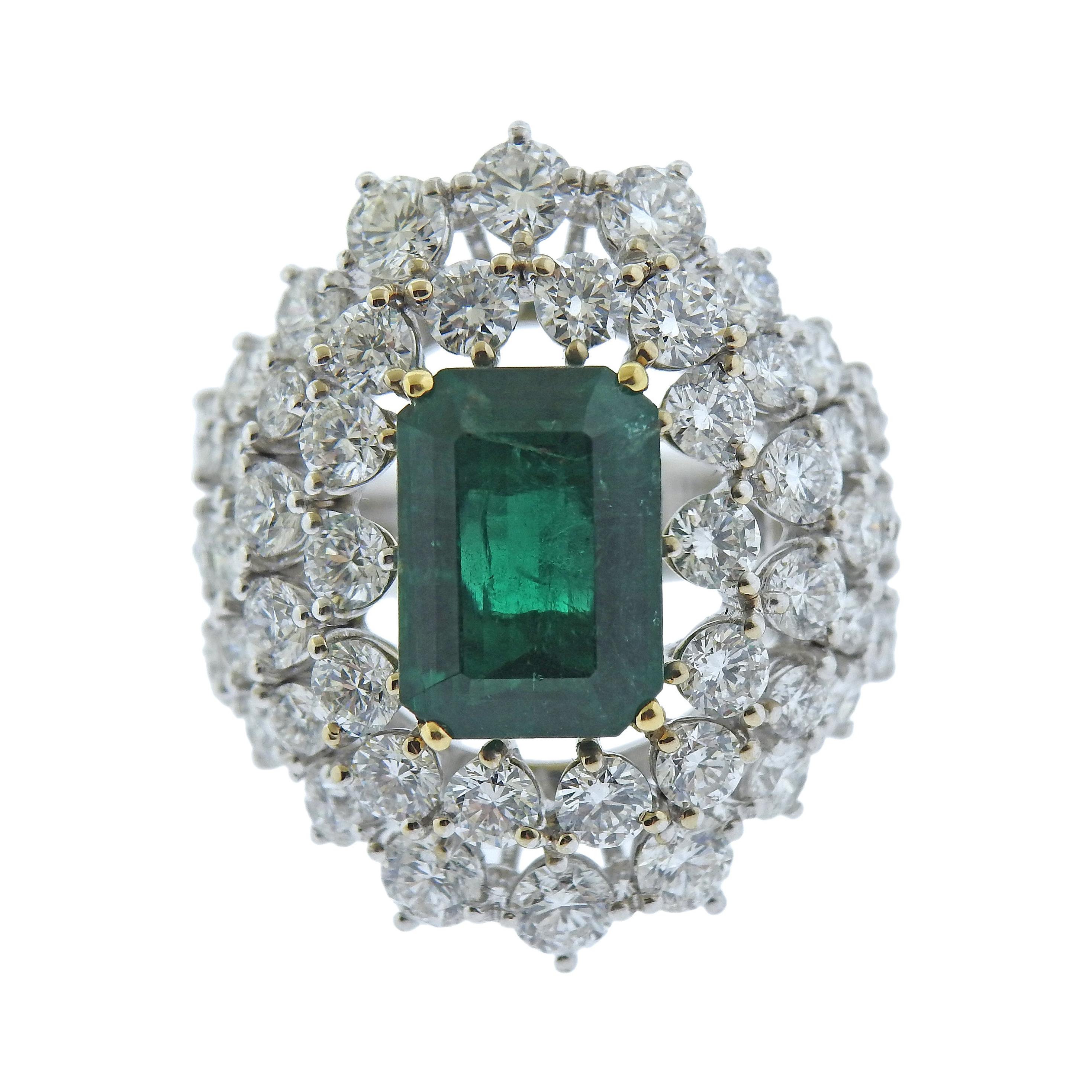 Leo Pizzo 3.94 Carat Emerald Diamond Gold Cocktail Ring For Sale