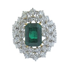 Vintage Leo Pizzo 3.94 Carat Emerald Diamond Gold Cocktail Ring