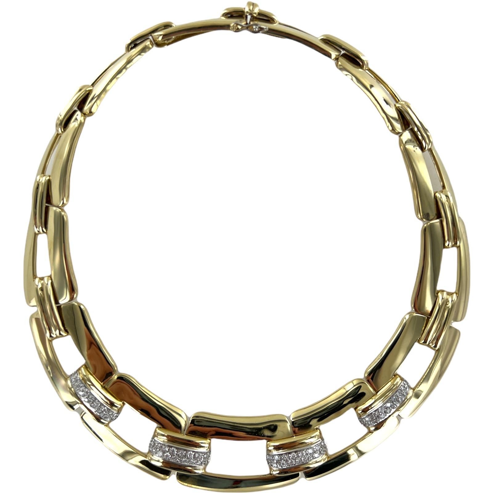 Contemporary Leo Pizzo Diamond 18 Karat Yellow Gold Collar Open Link Vintage Necklace