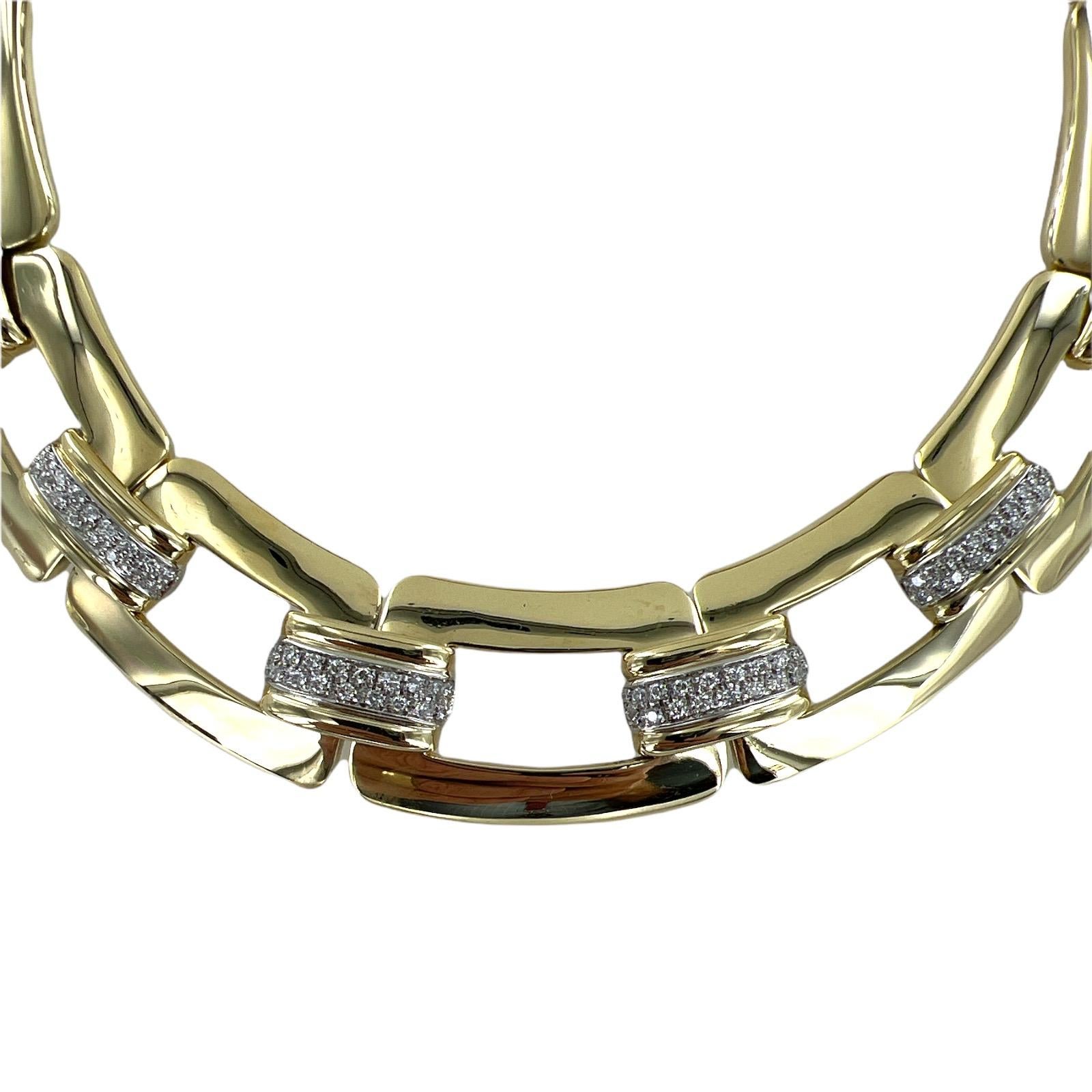 Round Cut Leo Pizzo Diamond 18 Karat Yellow Gold Collar Open Link Vintage Necklace