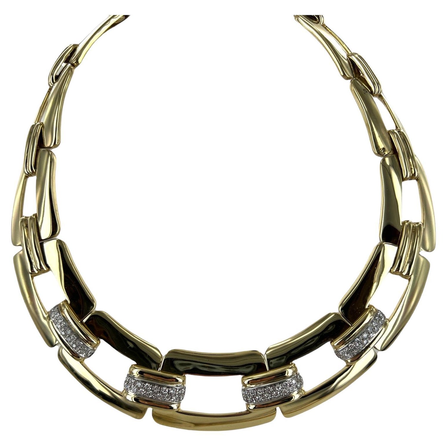 Leo Pizzo Diamond 18 Karat Yellow Gold Collar Open Link Vintage Necklace  For Sale at 1stDibs