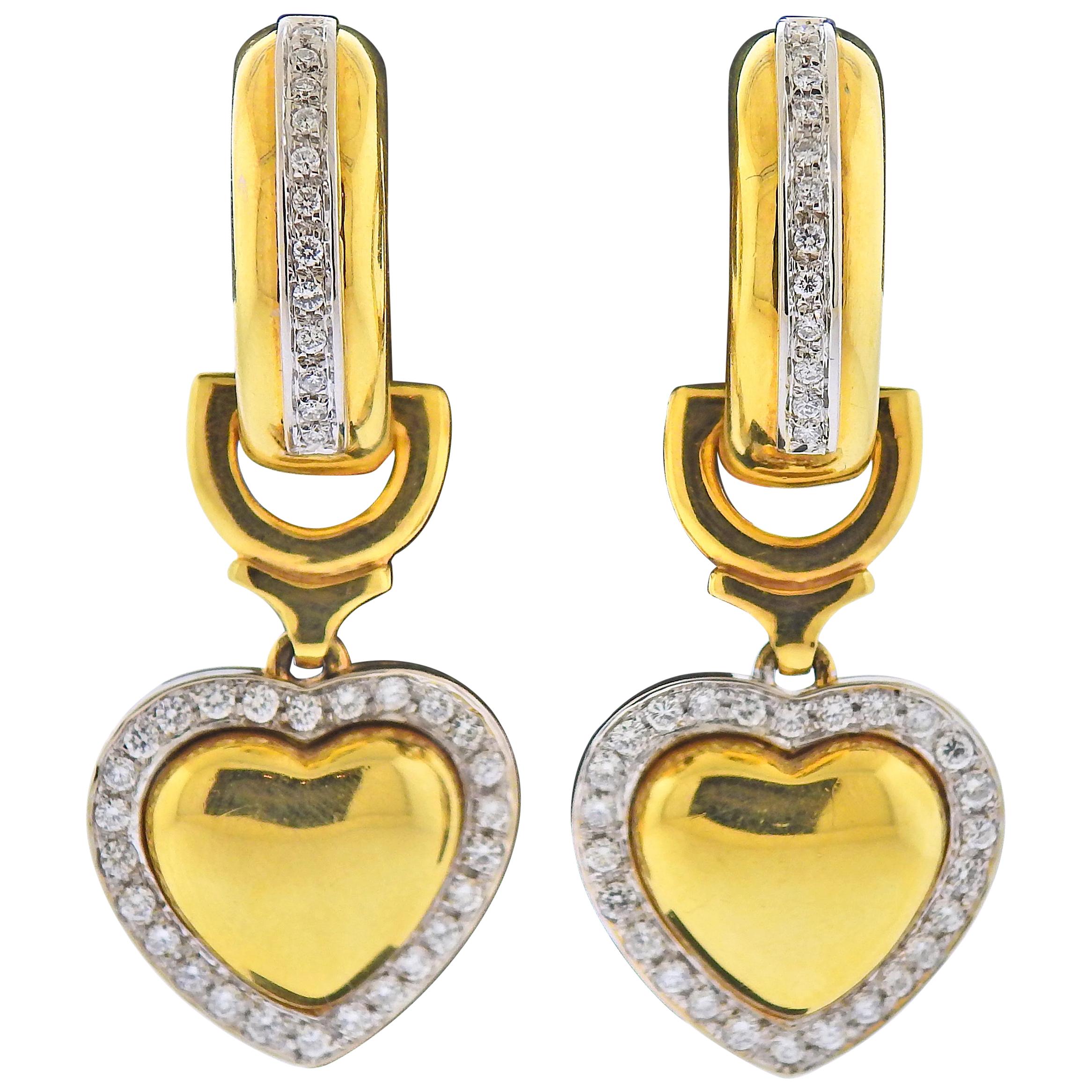 Leo Pizzo Diamond Gold Heart Earrings For Sale