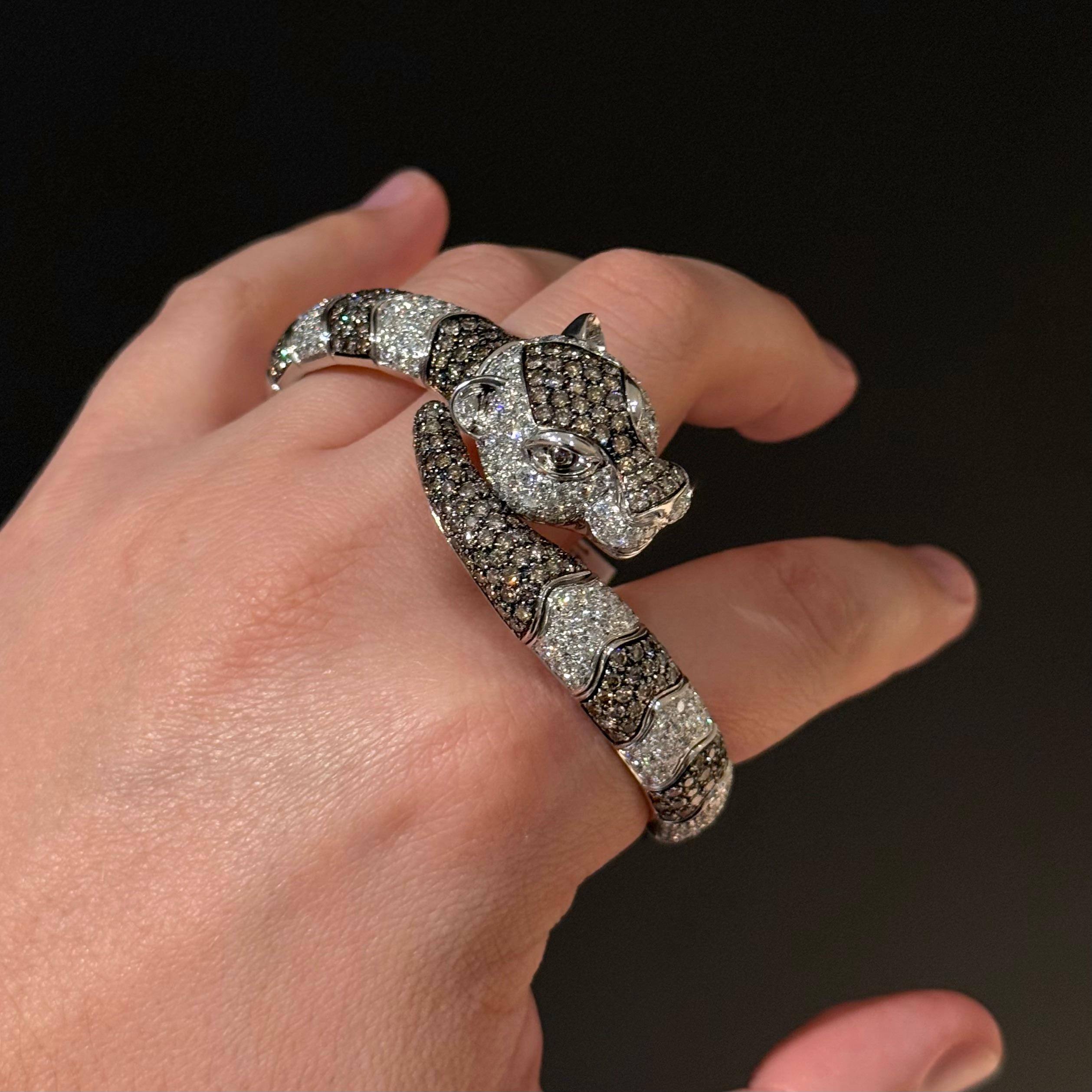 Leo Pizzo Fancy Brown Diamond Panther Animalia Bracciale Oro Bianco Italia 10