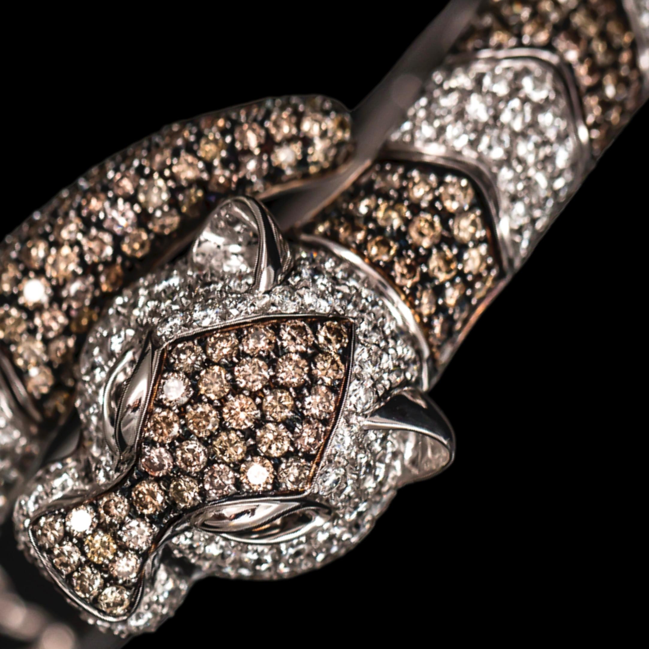 Contemporaneo Leo Pizzo Fancy Brown Diamond Panther Animalia Bracciale Oro Bianco Italia